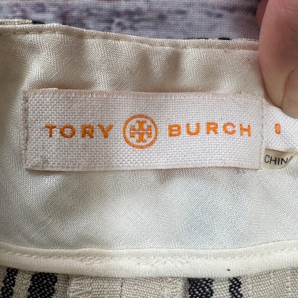 Tory Burch Edna Flat Front High Rise Striped Linen Casual Shorts Size 8 Beige - Picture 5 of 8